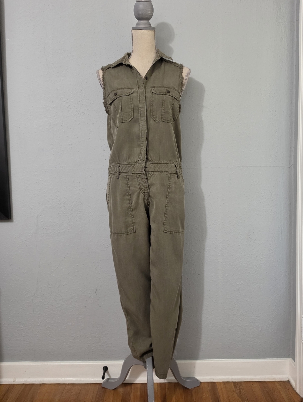 Etienne Marcel Frayed‎ Jumpsuit Military Color Size XS